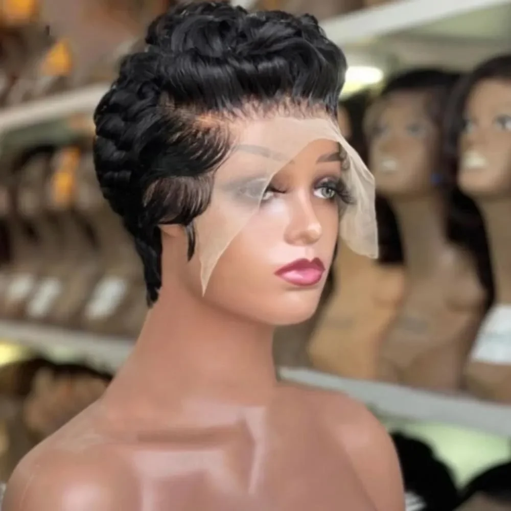 Bulapla Women's Curly Lace Front Wig Black LACE1B-16 Human Hair 150% Density
